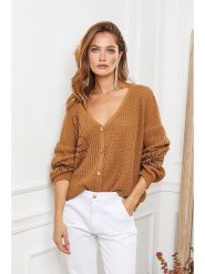 Joséfine Kardigan "Beegees" w kolorze jasnobrązowym rozmiar: S. Brązowe kardigany Joséfine, s, bez wzorów, ze splotem. Za 130.99 zł.