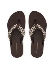 Tommy Hilfiger Japonki Corportate Sandal FW0FW09610 Brązowy. Brązowe klapki TOMMY HILFIGER, bez wzorów, z materiału, bez obcasa. Za 169.99 zł.