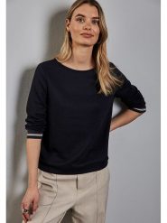 Street One Sweter w kolorze granatowym rozmiar: 36. Niebieskie swetry Street One, bez wzorów, ze splotem, bez ramiączek. Za 123.25 zł.