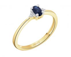 Pierścionek z żółtego złota z diamentami i szafirem - próba 585. Żółte pierścionki Apart, z diamentem, złote. Za 2,490.00 zł.