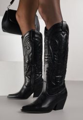 Czarne Kozaki Kowbojki na Stożku z Przeszywanym Wzorem na Cholewce Feressa. Czarne kozaki Born2be, z jeansu, bez obcasa, na obcasie, bez zapięcia. Za 149.99 zł.