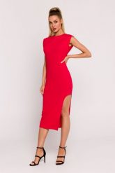 Czerwona Midi Sukienka z Wycięciem na Noge. Czerwone sukienki MOE, l, bez wzorów, z bawełny, wizytowe, bez kołnierzyka, bez ramiączek, midi. Za 304.90 zł.
