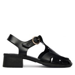 Sandały Fly London. Czarne sandały Fly London, bez wzorów, bez obcasa, na słupku, bez zapięcia. Za 505.99 zł.