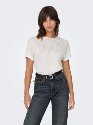 ONLY Koszulka "Rina" w kolorze białym rozmiar: XL. Białe bluzki Only, xl, bez wzorów, prążkowane, bez kołnierzyka, bez ramiączek. Za 52.79 zł.