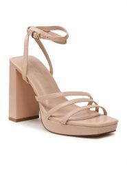 DeeZee Sandały F048-5 Beżowy. Brązowe sandały DeeZee, bez wzorów, ze skóry, bez obcasa, na słupku, bez zapięcia. Za 149.99 zł.