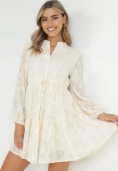 Beżowa Rozkloszowana Sukienka ze Sznurkiem w Pasie Juna. Brązowe sukienki Born2be, na co dzień, l, bez wzorów, eleganckie, bez kołnierzyka, bez ramiączek, maxi, dopasowane. Za 149.99 zł.