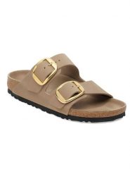 Birkenstock Skórzane klapki "Arizona Big Buckle" w kolorze beżowym rozmiar: 41. Brązowe klapki Birkenstock, bez wzorów, z otwartym noskiem, bez obcasa. Za 569.68 zł.