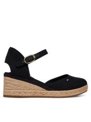 Tommy Hilfiger Espadryle Mid Wedge Espad Closed Toe FW0FW09233 Czarny. Czarne espadryle TOMMY HILFIGER, bez wzorów, z materiału, bez obcasa, bez zapięcia. Za 409.99 zł.