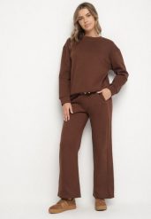 Brązowy Bawełniany Komplet Dresowy Oversize z Ociepleniem Bluza i Spodnie Cantila. Brązowe bluzy Born2be, m, bez wzorów, z bawełny, bez kaptura. Za 129.99 zł.