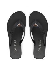 Guess Japonki FLJCNY ELE24 Czarny. Czarne klapki Guess, z aplikacjami, ze skóry, bez obcasa. Za 233.99 zł.