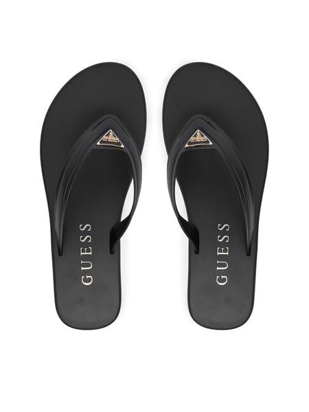 Guess Japonki FLJCNY ELE24 Czarny. Czarne klapki Guess, z aplikacjami, ze skóry, bez obcasa. Za 233.99 zł.
