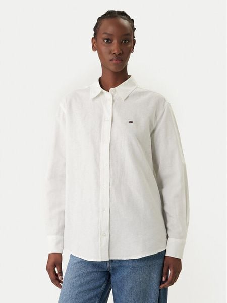 Tommy Jeans Koszula DW0DW22209 Biały Relaxed Fit. Białe koszule Tommy Jeans, s, bez wzorów, z jeansu, bez kołnierzyka, bez ramiączek. Za 268.99 zł.