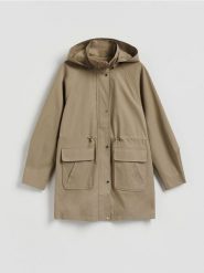 Kurtka parka z kapturem - jasnozielony. Zielone parki Reserved, l, z tkaniny, z kapturem. Za 179.99 zł.