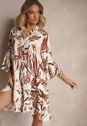 Brązowa Rozkloszowana Sukienka z Wiskozy z Falbanami z Motywem Roślinnym Ridivaria. Brązowe sukienki Renee, na co dzień, l, bez wzorów, z wiskozy, eleganckie, bez kołnierzyka, bez ramiączek, mini, rozkloszowane. Za 119.99 zł.