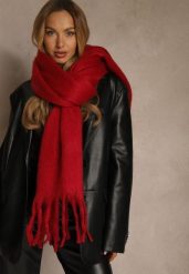 Bordowy Szalik Ozdobiony Frędzlami Owedela. Czerwone szaliki Renee, bez wzorów, z jeansu, street. Za 44.99 zł.