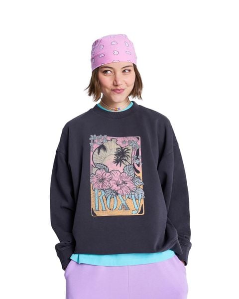 Bluza dla Kobiety LINEUP TERRY Czarny. Szare bluzy Roxy, m, bez wzorów, z bawełny, bez kaptura. Za 125.00 zł.