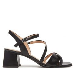 Sandały Caprice. Czarne sandały Caprice, bez wzorów, bez obcasa, na słupku, bez zapięcia. Za 249.99 zł.