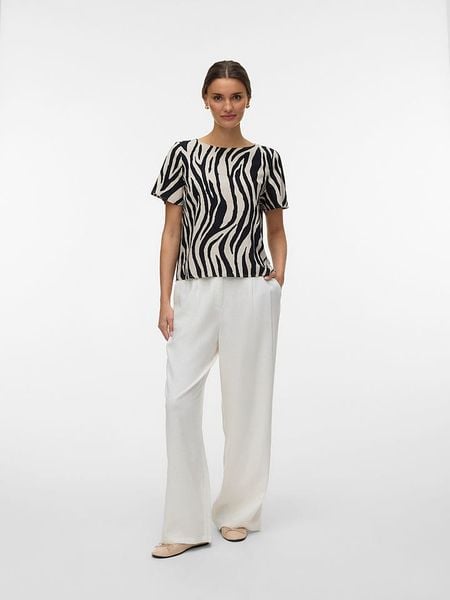 Vero Moda Bluzka w kolorze beżowo-czarnym rozmiar: L. Brązowe bluzki Vero Moda, l, bez wzorów, bez kołnierzyka, bez ramiączek. Za 109.95 zł.