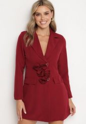 Bordowa Sukienka Marynarka z Kwiatami 3D i Usztywnioną Linią Ramion Nelailis. Czerwone marynarki i żakiety Born2be, l, z aplikacjami, eleganckie. Za 159.99 zł.