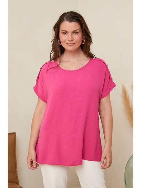 Curvy Lady Bluzka w kolorze różowym rozmiar: 48/50. Różowe bluzki Curvy Lady, bez wzorów, klasyczne, bez kołnierzyka, bez ramiączek. Za 74.46 zł.
