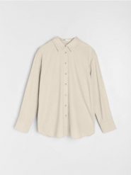 Koszula z domieszką lnu - beżowy. Brązowe koszule Sinsay, l, bez wzorów, bez kołnierzyka, bez ramiączek. Za 39.99 zł.