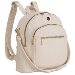 Plecak damski mały ze skóry ekologicznej modny miejski beżowy na suwak listonoszka na ramie torebka 2w1 Peterson PTN MBP-01-F19. Brązowe torby na ramię Peterson, bez wzorów, ze skóry ekologicznej, na ramię, bez dodatków. Za 87.99 zł.