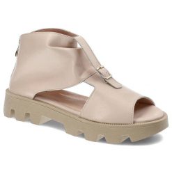 Beżowe Sandały Lamanti Modne Skórzane Buty. Brązowe botki Lamanti, na wiosnę, ze skóry, bez obcasa, na platformie, bez zapięcia. Za 289.00 zł.