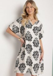 Czarna Pudełkowa Sukienka z Wiskozy Ozdobiona Geometrycznym Wzorem Emilavie. Czarne sukienki Born2be, na co dzień, l, bez wzorów, z wiskozy, eleganckie, bez kołnierzyka, bez ramiączek, midi, proste. Za 39.99 zł.