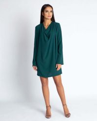 Zielona Luźna Mini Sukienka z Dekoltem Typu Woda. Zielone sukienki Dursi, m, bez wzorów, z materiału, wizytowe, bez kołnierzyka, bez ramiączek, mini. Za 199.80 zł.
