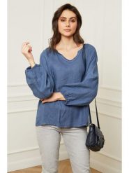 Joséfine Lniana bluzka "Celiane" w kolorze niebieskim rozmiar: M. Niebieskie bluzki Joséfine, m, bez wzorów, ze lnu, bez kołnierzyka, bez ramiączek. Za 143.99 zł.