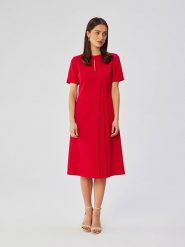 Stylove Sukienka w kolorze czerwonym rozmiar: XL. Czerwone sukienki Stylove, na co dzień, xl, bez wzorów, bez kołnierzyka, bez ramiączek, midi, proste. Za 297.45 zł.