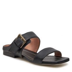 Klapki Pollini. Czarne klapki Pollini, bez wzorów, bez obcasa. Za 538.99 zł.