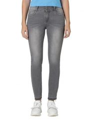 Timezone Dżinsy "Enya" - Slim fit - w kolorze szarym rozmiar: W32. Szare jeansy Timezone, z aplikacjami, z podwyższonym stanem. Za 114.44 zł.