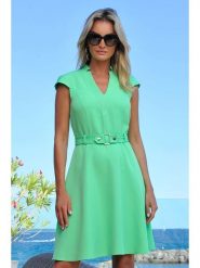 Bleu d'Azur Sukienka "Croisette" w kolorze zielonym rozmiar: 34. Zielone sukienki Bleu d'Azur, w ażurowe wzory, z tkaniny, bez kołnierzyka, bez ramiączek, midi, rozkloszowane. Za 110.04 zł.