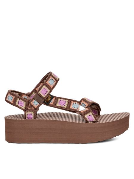 Teva Sandały Flatform Universal Crochet 1150210 Brązowy. Brązowe sandały Teva, bez wzorów, z materiału, bez obcasa, na płaskiej podeszwie, bez zapięcia. Za 229.99 zł.