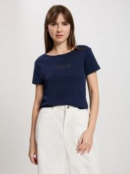 Cross Jeans Koszulka w kolorze granatowym rozmiar: L. Niebieskie bluzki Cross Jeans, l, bez wzorów, z bawełny, bez kołnierzyka, bez ramiączek. Za 52.55 zł.