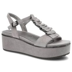 Sandały damskie Tamaris, naturalna skóra zamszowa z regulowanym paskiem na sprzączce szerokim paskiem z dekoracyjnymi zakładkami oraz grubą platformą. Szare sandały Tamaris, bez wzorów, ze skóry, eleganckie, bez obcasa, na koturnie, bez zapięcia. Za 179.00 zł.