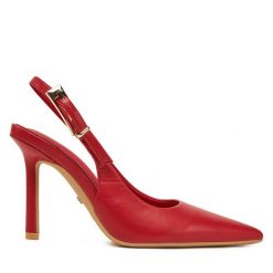Sandały DeeZee. Czerwone sandały DeeZee, bez wzorów, bez obcasa, na szpilce, bez zapięcia. Za 139.99 zł.