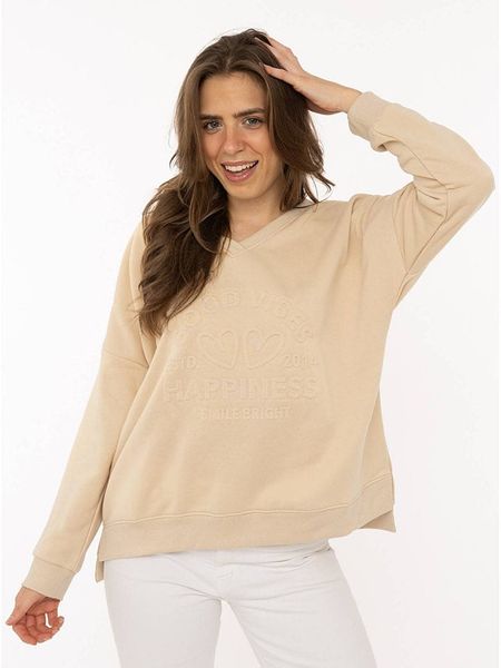 Zwillingsherz Sweter "Happiness Vibes" w kolorze beżowym rozmiar: S/M. Brązowe swetry Zwillingsherz, m, bez wzorów, z bawełny, bez ramiączek. Za 189.95 zł.