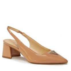 Sandały Guess. Brązowe sandały Guess, z aplikacjami, bez obcasa, na szpilce, bez zapięcia. Za 444.99 zł.
