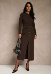 Brązowa Koszulowa Sukienka z Wiskozą Ozdobiona Paskiem i Guzikami Vetionna. Brązowe sukienki Renee, na co dzień, l, bez wzorów, z wiskozy, eleganckie, bez kołnierzyka, bez ramiączek, maxi, koszulowe. Za 169.99 zł.