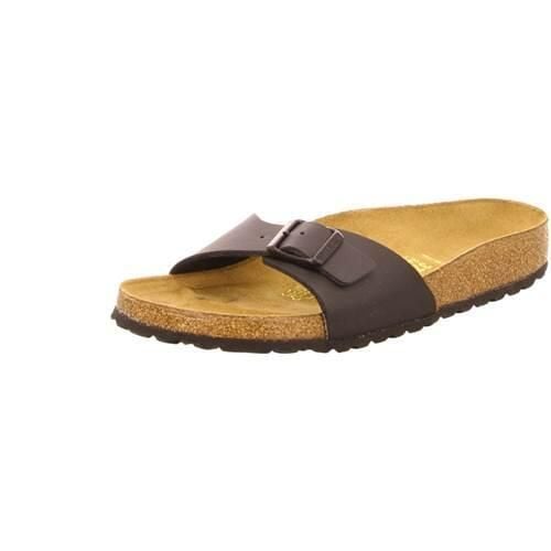 Klapki damskie Birkenstock 040793. Brązowe klapki Birkenstock, bez wzorów, z materiału, bez obcasa. Za 338.36 zł.