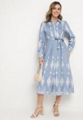 Niebieska Koszulowa Sukienka z Wiskozą i Paskiem w Abstrakcyjny Wzór Folaria. Niebieskie sukienki Born2be, na co dzień, l, bez wzorów, z wiskozy, eleganckie, bez kołnierzyka, bez ramiączek, maxi, koszulowe. Za 109.99 zł.