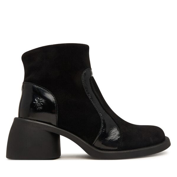 Botki Fly London. Czarne botki Fly London, bez wzorów, bez obcasa, na słupku, bez zapięcia. Za 749.99 zł.