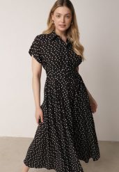 Czarna Koszulowa Sukienka z Wiskozy w Groszki z Wiązanym Paskiem w Talii Heless. Czarne sukienki Born2be, na co dzień, l, bez wzorów, z wiskozy, klasyczne, bez kołnierzyka, bez ramiączek, maxi, koszulowe. Za 149.99 zł.