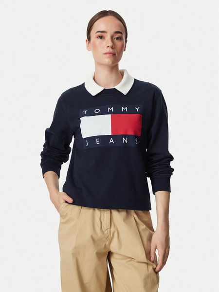 Tommy Jeans Bluza Flag DW0DW23906 Granatowy Regular Fit. Niebieskie bluzy Tommy Jeans, l, bez wzorów, z bawełny, bez kaptura. Za 409.99 zł.