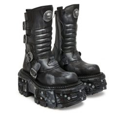 Botki NEW ROCK. Szare botki NEW ROCK, bez wzorów, bez obcasa, na słupku, bez zapięcia. Za 1,699.00 zł.