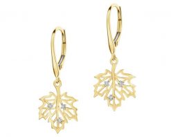Kolczyki z żółtego złota z diamentami - liście - 0,03 ct - próba 585. Żółte kolczyki Apart, z diamentem, złote. Za 3,559.00 zł.