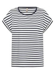 Soyaconcept Koszulka "Rina" w kolorze biało-granatowym rozmiar: XS. Białe bluzki Soyaconcept, xs, bez wzorów, z bawełny, bez kołnierzyka, bez ramiączek. Za 52.55 zł.