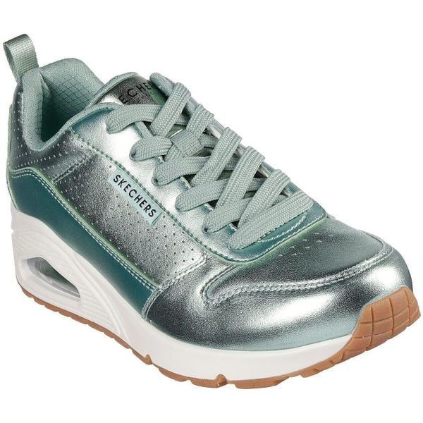 Buty sportowe damskie Skechers Uno Metallixs. Zielone obuwie sportowe Skechers, ze skóry ekologicznej, bez zapięcia. Za 407.99 zł.